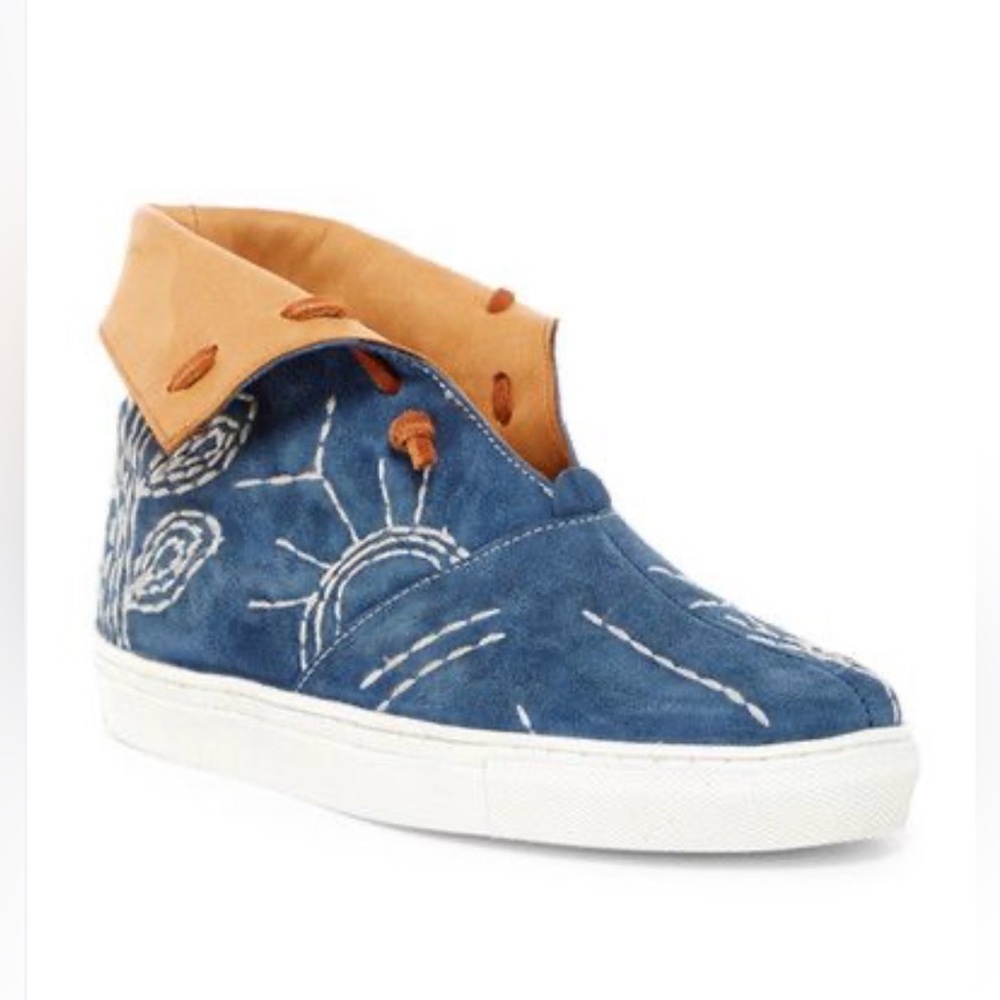 Free People blue Gansvoort Embroidered Suede Hi Top Moccasin Sneaker EU 37.